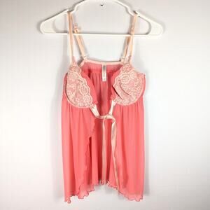 Gilligan & O’Malley M Pink Lace Mesh Babydoll Lingerie Sheer Nightie Sleepwear